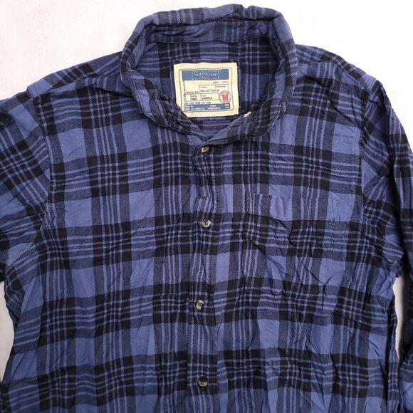NorthCrest Tartan Flannel Casual Button Up Shirt Mens Size Medium M Blue Black - Picture 1 of 10